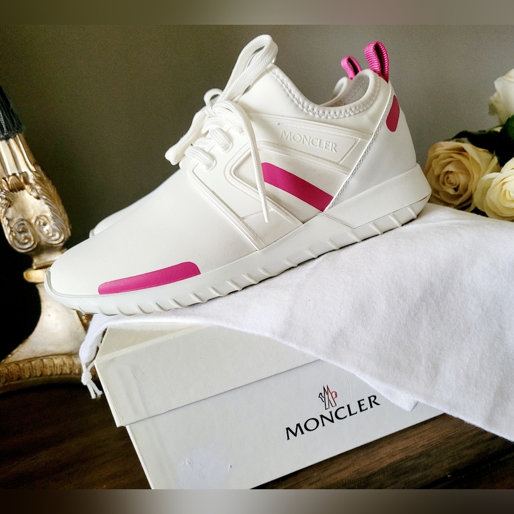 Moncler Meline Scarpa Women's Lightweight Sneakers White/Pink EU 38 US 8 - Picture 13 of 16